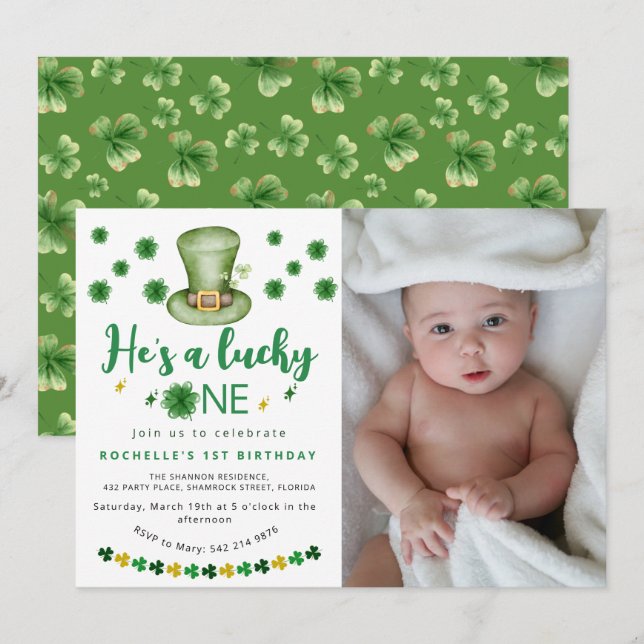 Invitation Sweet Lucky One Photo Anniversaire (Devant / Derrière)