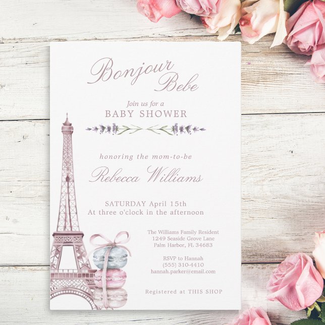 Invitation Sweet Macaron Bonjour Bebe Paris Baby shower (Créateur téléchargé)