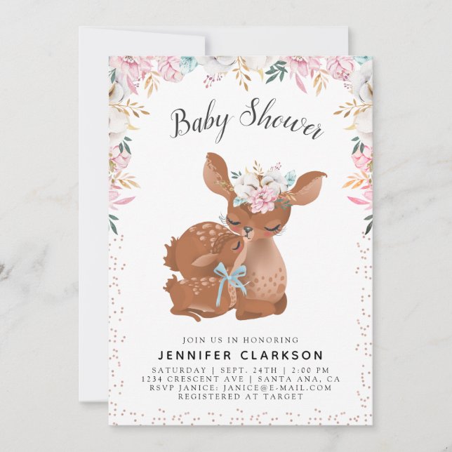 Invitation Sweet Mama & Baby Deer Welcome Baby (Devant)