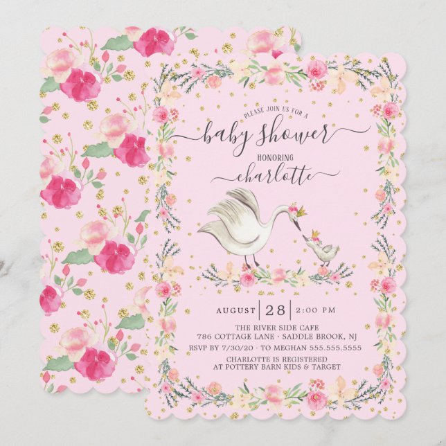 Invitation Sweet Maman & Baby Swan Baby shower (Devant / Derrière)