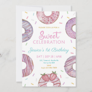 Invitation Sweet One aquarelle mignonne beignets 1er annivers