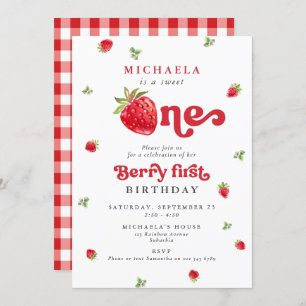Invitation Sweet One Berry Premier Anniversaire En vichy frai