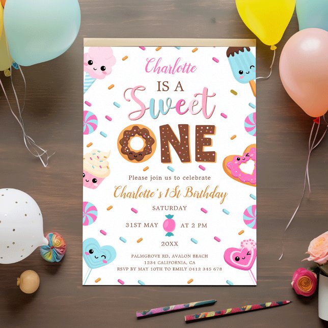 Invitation Sweet One Birthday Donut Candy 1er Birthday (Sweet One Birthday Donut Candy 1St Birthday Invitation)