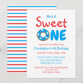 Invitation Sweet One Blue Donut Boy 1er anniversaire
