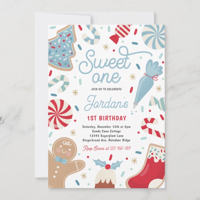 Invitation Sweet One Christmas Cookie 1er Anniversaire (Devant)