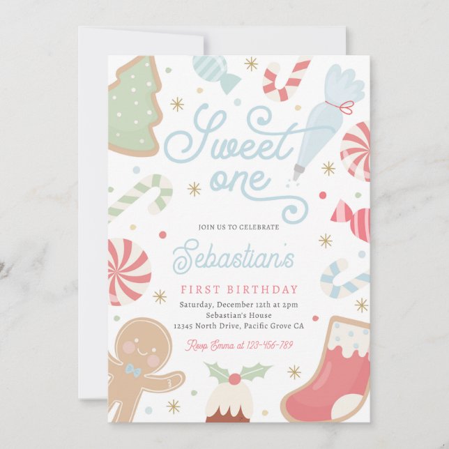 Invitation Sweet One Christmas Cookie 1er Anniversaire (Devant)