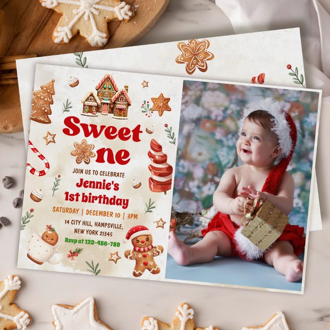 Invitation Sweet One Christmas Gingerbread Maison Anniversair (Créateur téléchargé)
