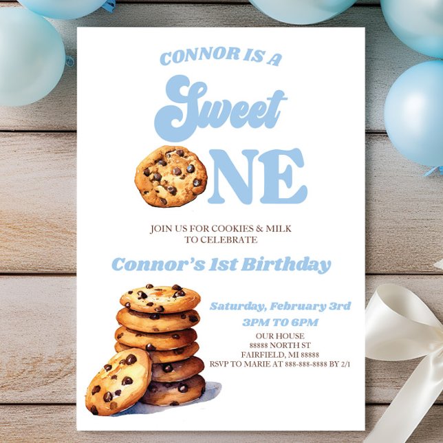 Invitation Sweet One Cookies et Lait 1er anniversaire fête (Créateur téléchargé)
