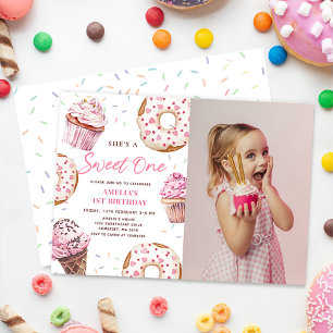 Invitation Sweet One Cupcake & Donuts 1er Anniversaire Photo