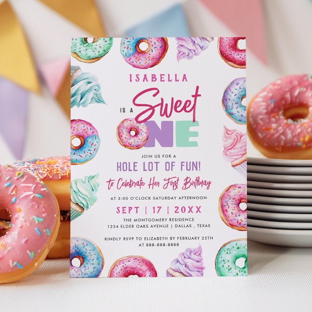 Invitation Sweet One Cute Doughnut Fille 1er anniversaire fêt (Créateur téléchargé)