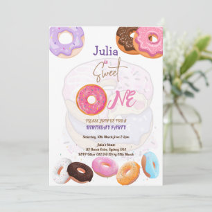 Invitation Sweet One Donut anniversaire rose
