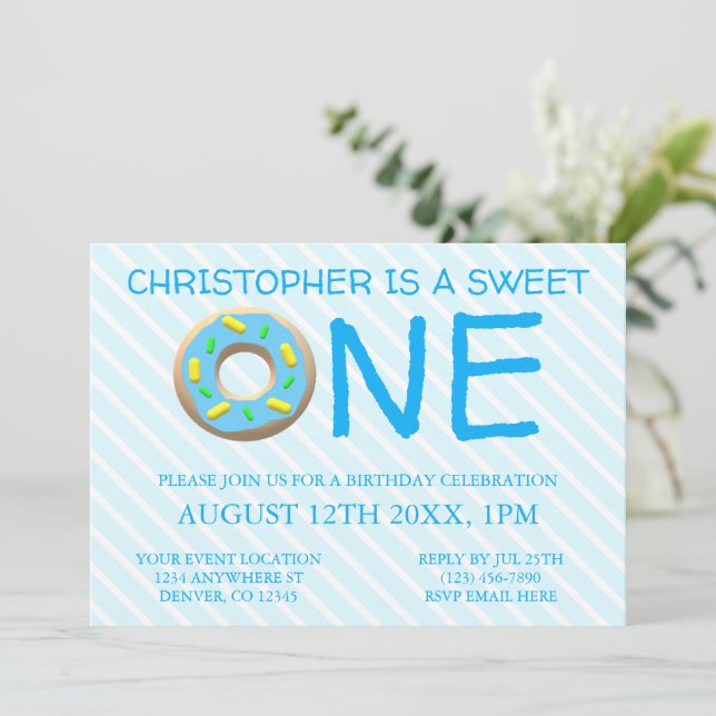 Invitation Sweet One Donut Boy 1er anniversaire (Debout devant)