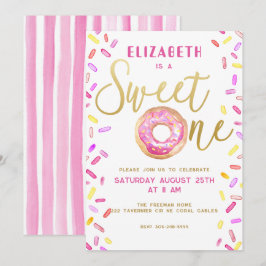 Invitation Sweet One Donut Girl 1er anniversaire fête rose
