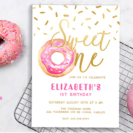 Invitation Sweet One Donut Girl 1er anniversaire Pink Gold Pa