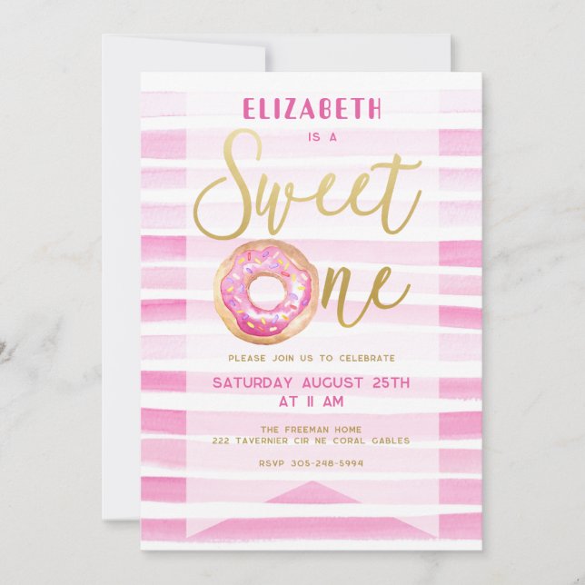 Invitation Sweet One Donut Girl Anniversaire rose (Devant)