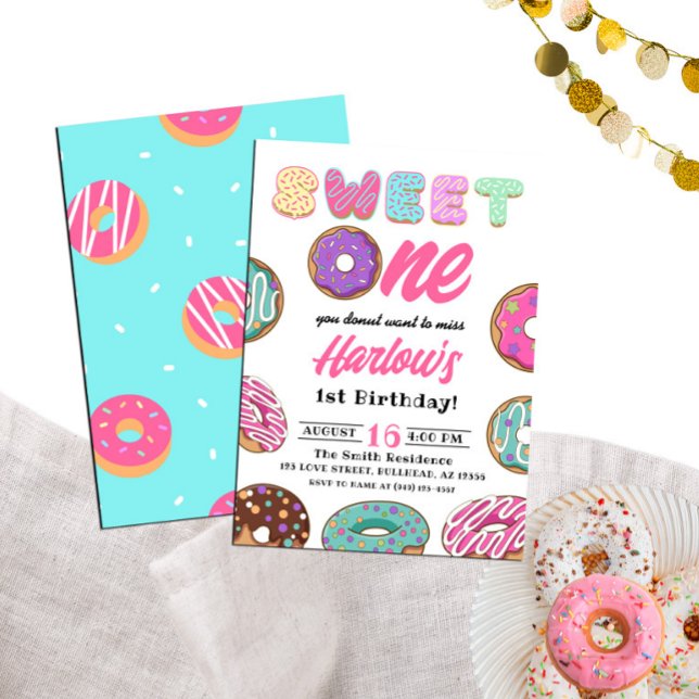 Invitation Sweet One Donut Girl's 1st Birthday (Créateur téléchargé)