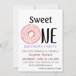 Invitation Sweet One Donut Girl's First Birthday Party Invita