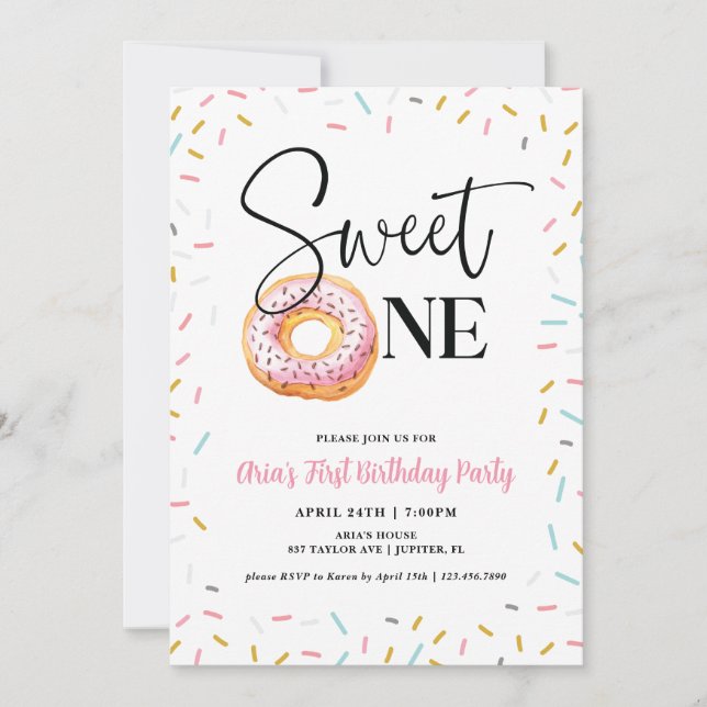 Invitation Sweet One Donut Première fête d'anniversaire (Devant)