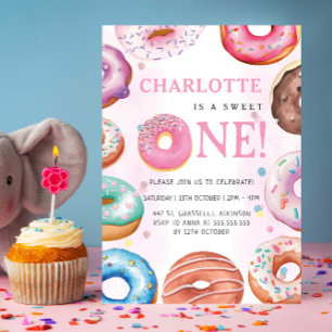 Invitation Sweet One Donut Rose 1er fête d'anniversaire