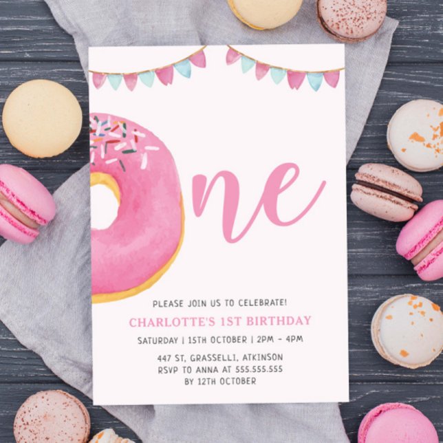 Invitation Sweet One Donut Simple 1ère fête d'anniversaire (Créateur téléchargé)