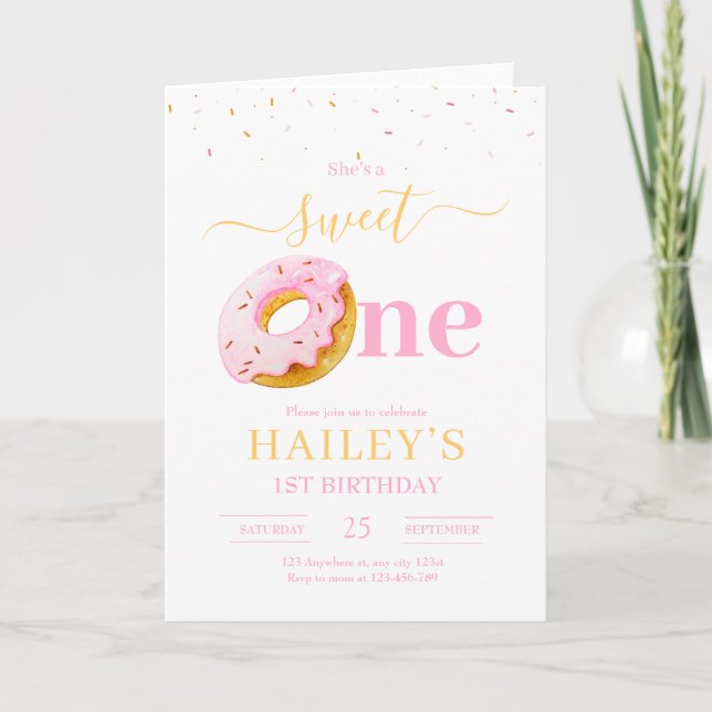 Invitation Sweet One Donuts Anniversaire Invitation, Filles 1 (Devant)