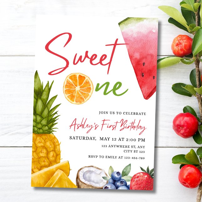 Invitation Sweet One First Birthday Invitation, Fruit Tropica (Créateur téléchargé)