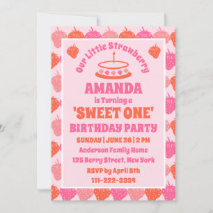 Invitation Sweet One : Fraise rétro Premier Anniversaire