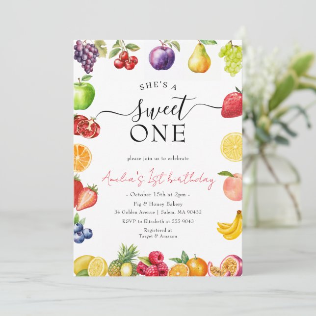 Invitation Sweet One Fruit Thématique Girls 1er Anniversaire (Debout devant)