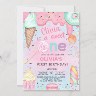 Invitation Sweet One girl first, 1er anniversaire invitation.