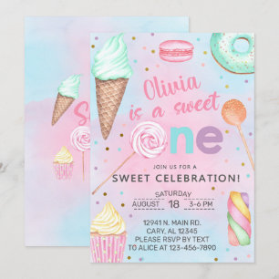 Invitation Sweet One girl first, 1er anniversaire invitation.