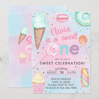 Invitation Sweet One girl first, 1er anniversaire invitation.