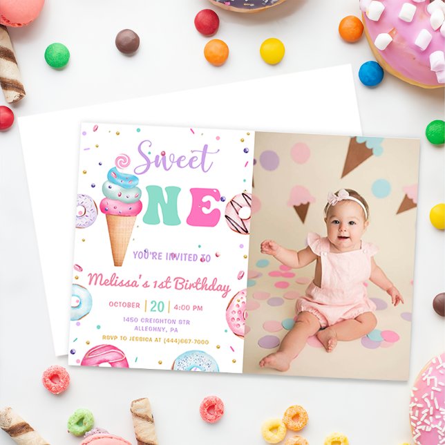 Invitation Sweet One Ice Cream Donut 1er Anniversaire Photo (Créateur téléchargé)
