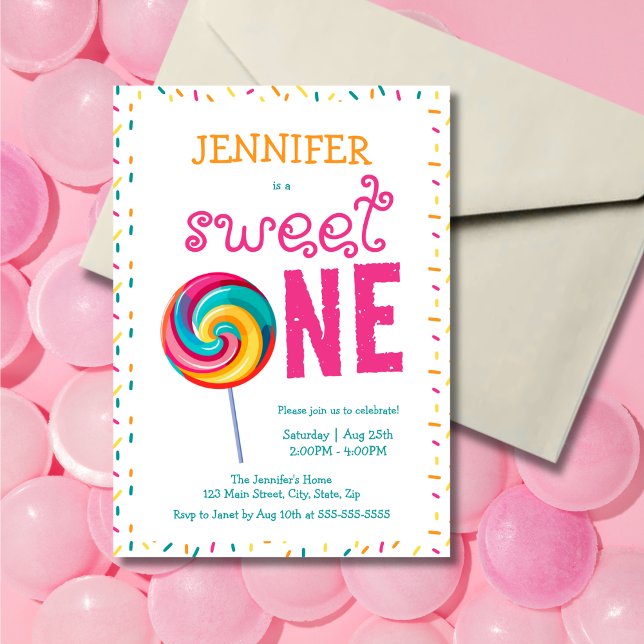 Invitation Sweet One Lollipop Candy 1er anniversaire (Créateur téléchargé)