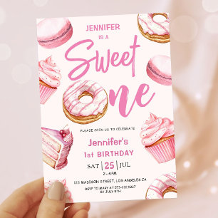 Invitation Sweet One mignonne Donuts Rose Girl 1er anniversai