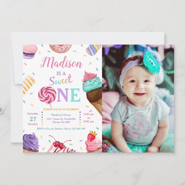 Invitation Sweet One Photo Anniversaire (Devant)