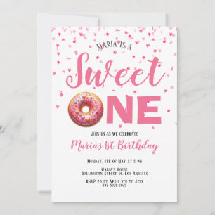 Invitation Sweet One Pink Donut Confetti 1er anniversaire