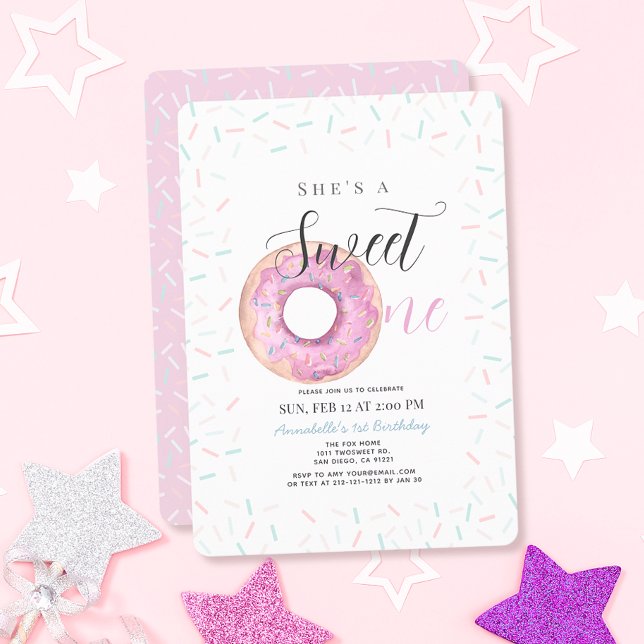 Invitation Sweet One Pink Donut Girl 1er anniversaire (Créateur téléchargé)