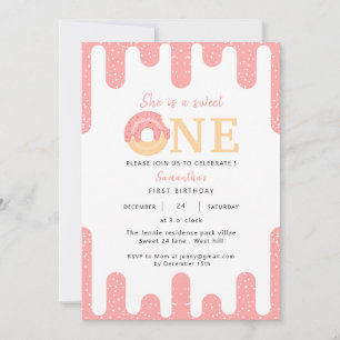 Invitation Sweet One Pink Donut Girl 1er anniversaire