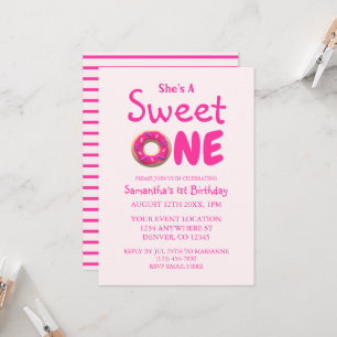 Invitation Sweet One Pink Donut Girl 1er anniversaire