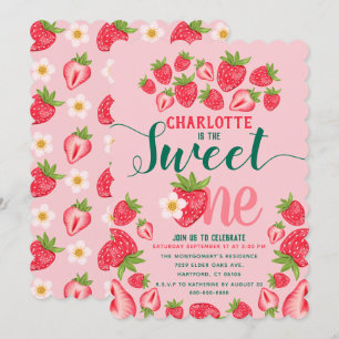 Invitation Sweet One Pink Strawberry Cute 1er Anniversaire