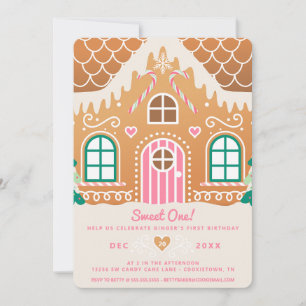 Invitation Sweet One Premier Anniversaire Pain d'épices rose