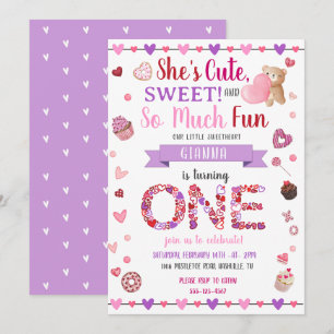 Invitation Sweet One Purple 1er Anniversaire Saint-Valentin