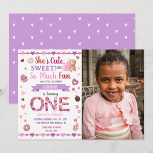 Invitation Sweet One Purple 1er Anniversaire Saint-Valentin P