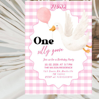 Invitation Sweet ONE Silly Goose Baby Girl 1st Birthday Party