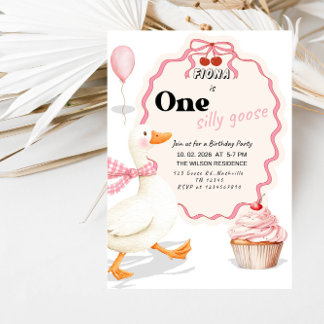 Invitation Sweet ONE Silly Goose Baby Girl 1st Birthday Party