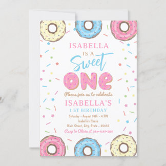 Invitation Sweet One Sprinkts Donut 1er anniversaire fête