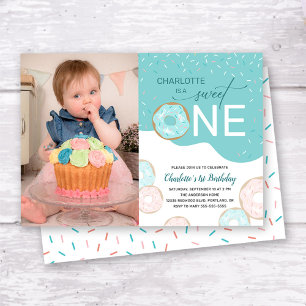 Invitation Sweet One Turquoise Frosting photo Girl 1er annive
