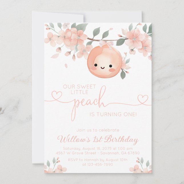 Invitation Sweet Peach 1er anniversaire (Devant)