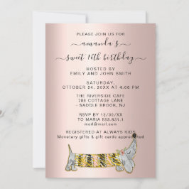 Invitation Sweet Pet Basset Rose Robe Douce 16e anniversaire