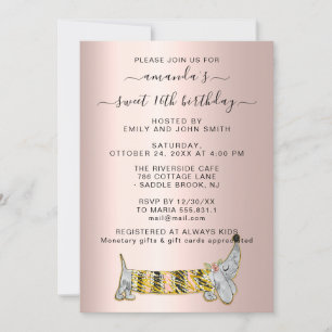 Invitation Sweet Pet Basset Rose Robe Douce 16e anniversaire